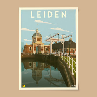 Vintage stadsposter A3 - Leiden - Morspoort