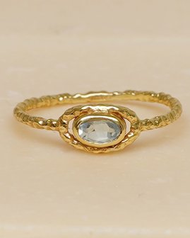 Muja-Juma - Ring - verguld - ovale blauwe topaz - maat 58