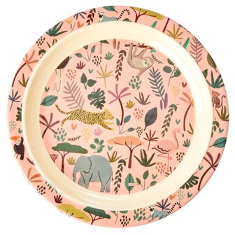 Rice - Melamine kids plate - pink jungle all over