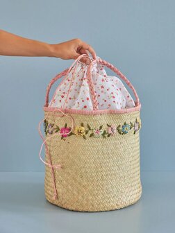 Rice Raffia Tas - Raffia handvat - bloemen