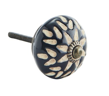 Madame Stoltz - Porcelain doorknob - black with white pattern