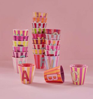 Rice - Melamine Cup - Alphabet PINK - striped 