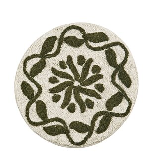 Madam Stoltz - badmat - off white/darkgreen - 60cm round
