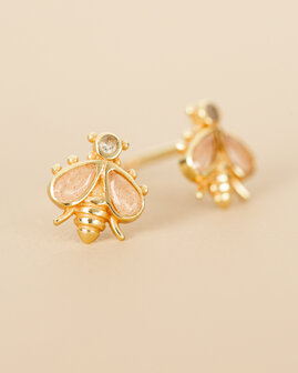 Muja-Juma- Earring - stud - goldplated - Bumblebee - peach moonstone