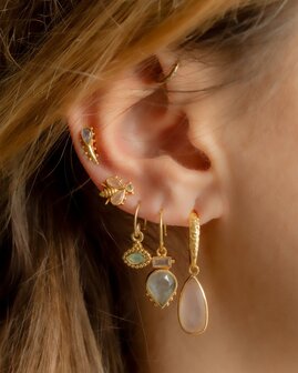 Muja-Juma- Earring - stud - goldplated - Bumblebee - peach moonstone