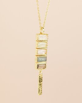 Muja Juma - Ketting - Verguld - Cinnabar - Witte maansteen