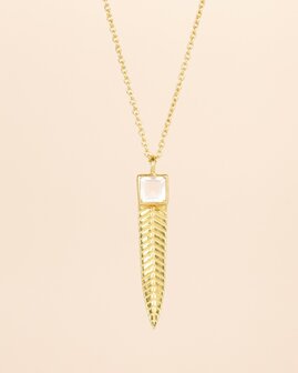 Muja Juma - necklace - Gold Plated - Leafwing - Rose quartz - square