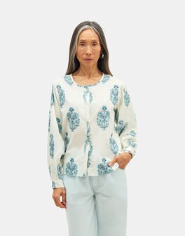 Natura - Printed Blouse - Mahit - Blue / offwhite