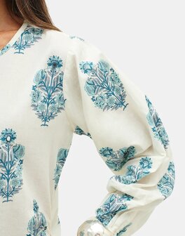 Natura - Printed Blouse - Mahit - Blue / offwhite