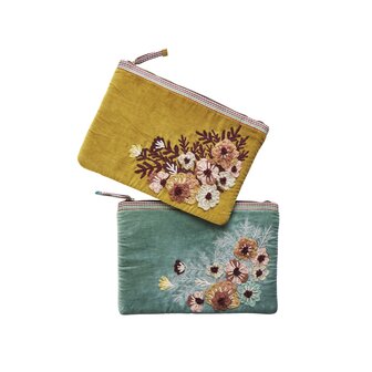 Madam Stoltz - Ipad sleeve - geborduurde bloemen - oker of aqua