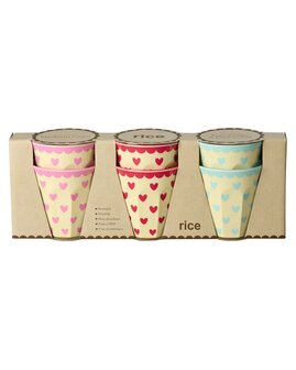 Rice - Melamine Cup - medium - Favorite Hearts Print - Blauw