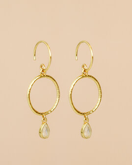 Muja Juma - oorbel -zilver verguld - Oberon - white moonstone 3x5mm pear