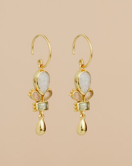 Muja Juma - oorbel -zilver verguld - Ariel - white moonstone 5x7mm pear