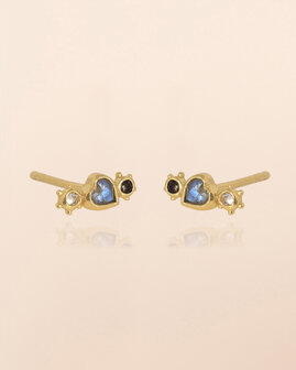 Muja Juma - oorbel -zilver verguld - stud Carme - labradorite 3mm heart
