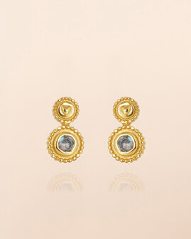 Muja Juma - oorbel -zilver verguld - stud Sagitta - labradorite 2mm round