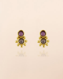 Muja Juma - oorbel -zilver verguld - stud Vela - amethyst 2mm round