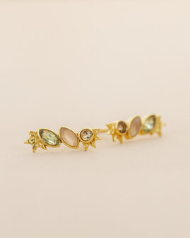 Muja Juma - oorbel -zilver verguld - stud Pyxis - peach moonstone 2x4mm marquise