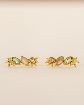 Muja Juma - oorbel -zilver verguld - stud Pyxis - peach moonstone 2x4mm marquise