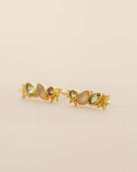 Muja Juma - oorbel -zilver verguld - stud Pyxis - peach moonstone 2x4mm marquise