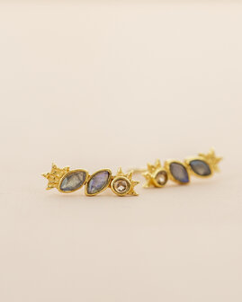 Muja Juma - oorbel -zilver verguld - stud Pyxis - labradorite 2x4mm marquise