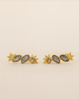 Muja Juma - oorbel -zilver verguld - stud Pyxis - labradorite 2x4mm marquise