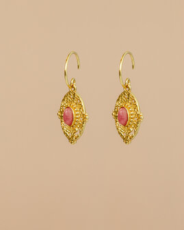Muja Juma - oorbel -zilver verguld - Orion - rhodonite 3x5mm oval