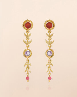 Muja Juma - oorbel -zilver verguld - stud Aquila - red agate 5mm round