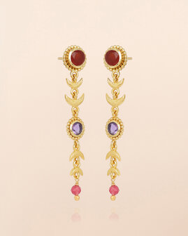 Muja Juma - oorbel -zilver verguld - stud Aquila - red agate 5mm round