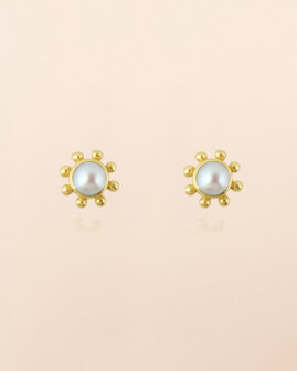 Muja Juma - oorbel -zilver verguld - stud Lepus - pearl 2mm round