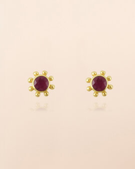 Muja Juma - oorbel -zilver verguld - stud Lepus - ruby 2mm round