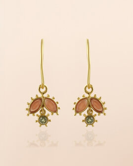Muja Juma - oorbel -zilver verguld -Corvus - peach moonstone 2,5x5mm