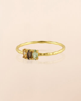Muja-Juma - Ring - zilver verguld - Altair - Peridot - Citrien - Rookkwarts - maat 54