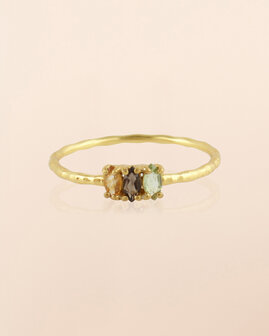Muja Juma - Ring - goldplated - Altair - Peridot - Citrine - Smoky quartz - size 54