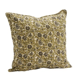 Madam Stoltz - Geprinte kussen- beige/khaki/dusty groen - 50 x 50 cm