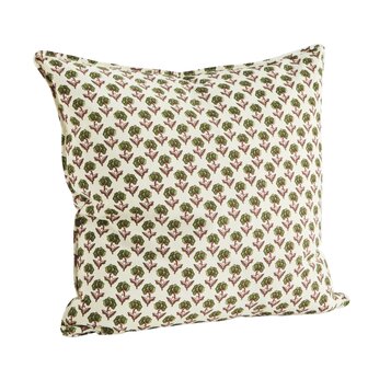 Madam Stoltz - Geprinte kussen- off white/groen/wijnrood -50 x 50 cm