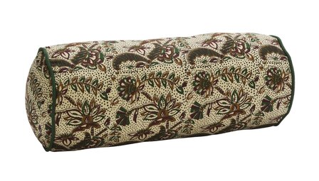 Madam Stoltz -  bolster kussen - off white/groen/kastanje - 20 x 50 cm