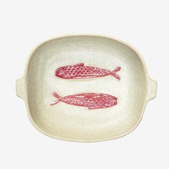 Madame Stoltz - Ovenschaal - Vis - Off white/ rood