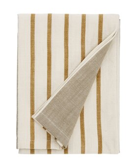 Madam Stoltz - gestreepte keukendoek - Taupe, curry, off white