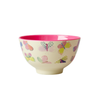 Small Melamine Bowl Two Tone with Butterfly Print