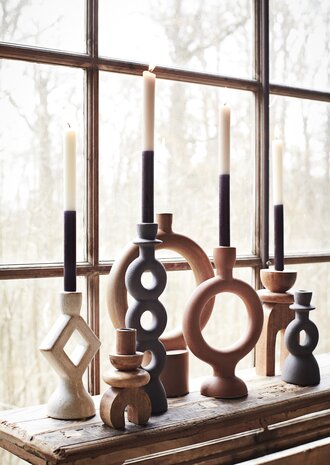 Madam Stoltz - STONEWARE CANDLE HOLDER - offwhite