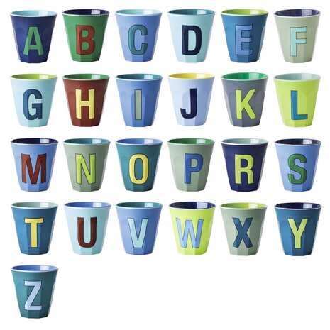 Rice - Melamine Cup - alfabet letters blauw