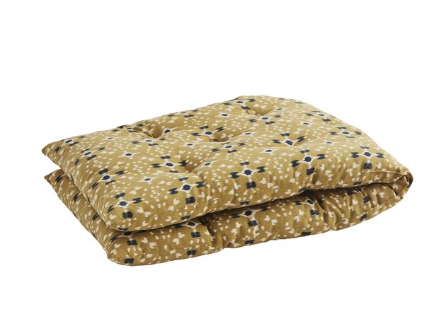 Madame Stoltz - matraskussen 45 x 125 - Mosterd/offwhite/donkerblauw
