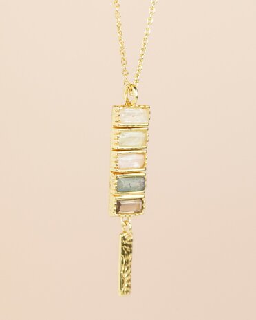 Muja Juma - Ketting - Verguld - Cinnabar - Witte maansteen