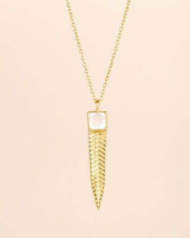 Muja Juma - necklace - Gold Plated - Leafwing - Rose quartz - square