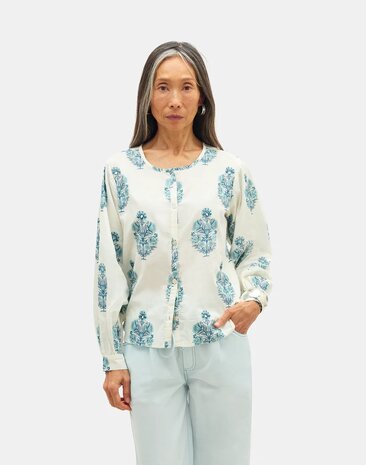 Natura - Printed Blouse - Mahit - Blue / offwhite