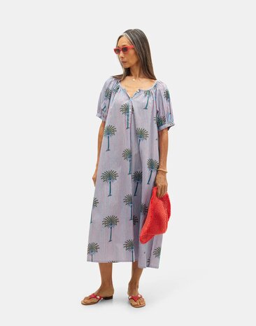 Natura - Lange Jurk met Gestreepte Print - Palmbomen - Tunica Palms