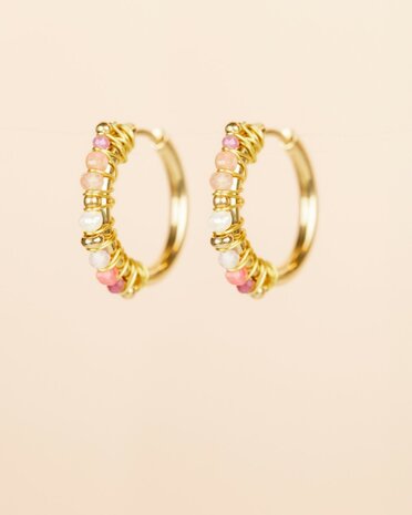 Muja Juma - Oorbel - Stainless Steel - Rhodochrosiet - Gemengde Edelstenen - Parels