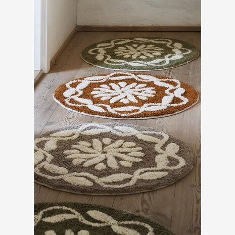 Madam Stoltz - badmat - kaki/off white - 60cm rond