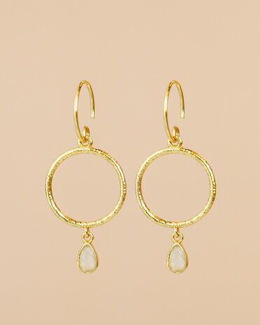 Muja Juma - oorbel -zilver verguld - Oberon - white moonstone 3x5mm pear