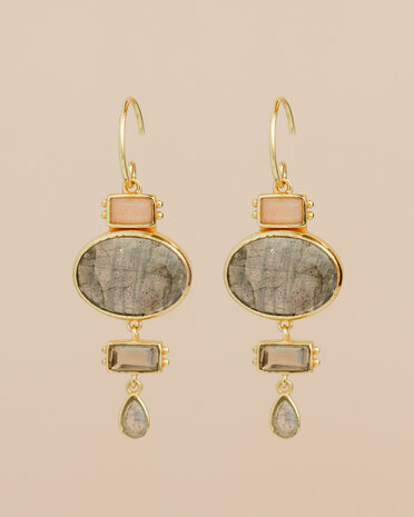 Muja Juma - oorbel -zilver verguld - labradorite 10x14mm oval
